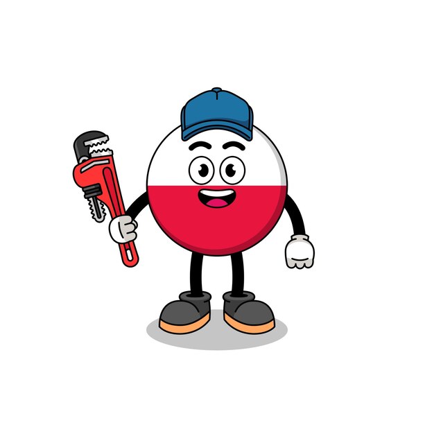 Poland flag illustration cartoon as a plumber character design