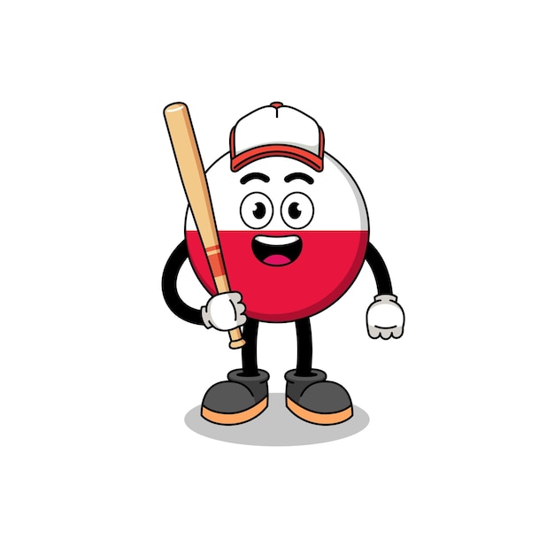 Poland flag mascot cartoon as a baseball player character design