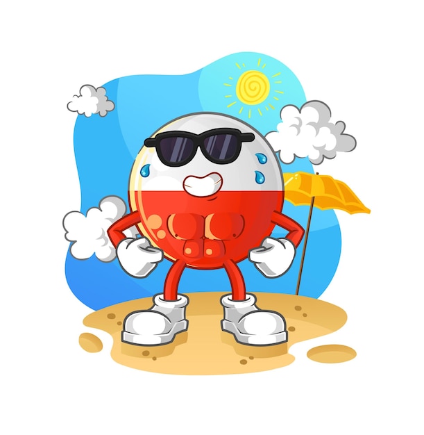 Poland flag sunbathing in summer. character vector