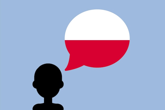 Poland flag with speech balloon silhouette man with country flag learning Polish language