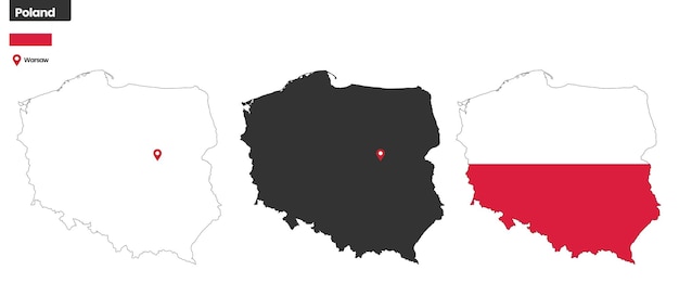 Poland political map with capital city Warsaw national flag and borders European country