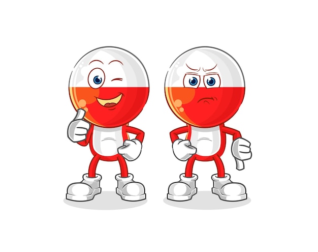 Poland thumbs up and thumbs down cartoon mascot vector