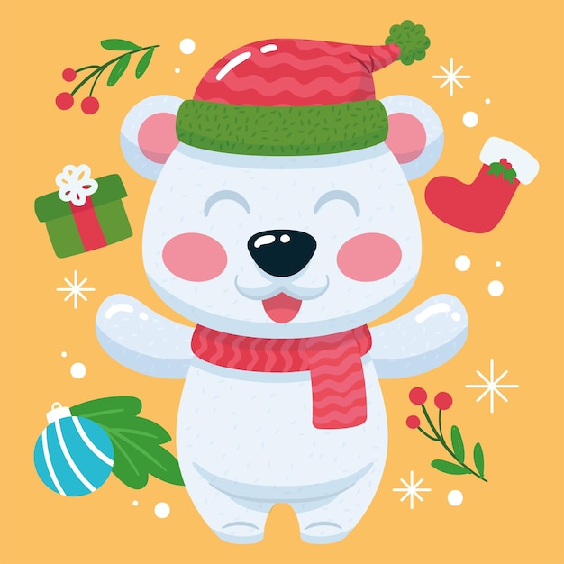 Polar Bear cartoon kawaii Christmas decoration Vector