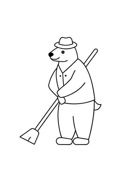 Polar bear cleaning floor line art icon