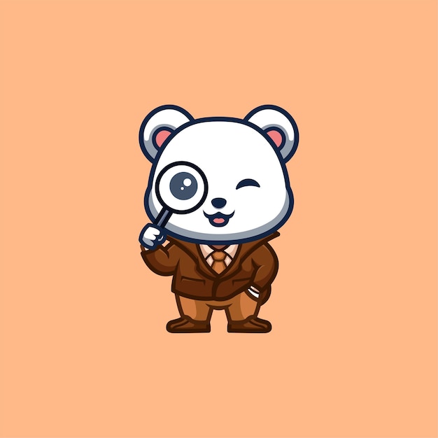 Polar Bear Detective Cute Creative Kawaii Cartoon Mascot Logo