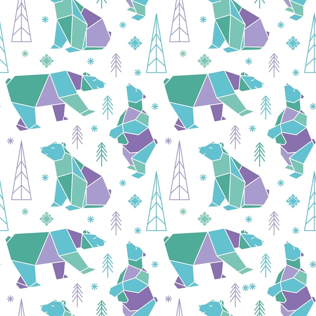 Polar bear geometric shapes Winter print Vector