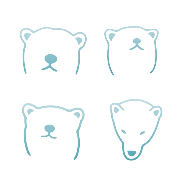 Polar Bear head vector illustration set blue gradient with white background