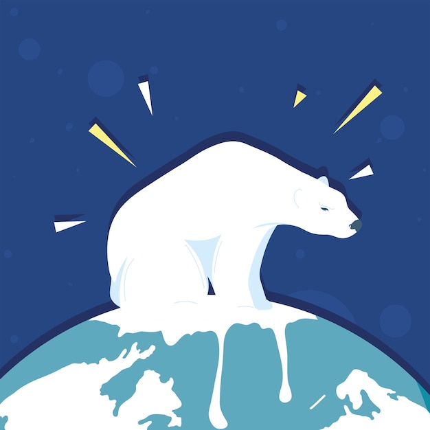 Vector polar bear on melted planet climate change