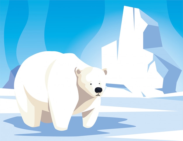 Polar bear at the north pole, arctic landscape