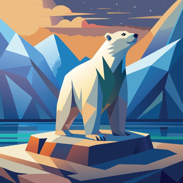 Vector polar bear perched on ice or rocks flat vector