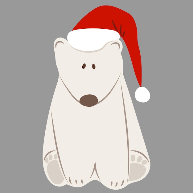 Polar bear in Santa hat on grey background festive clip art for xmas or new year card