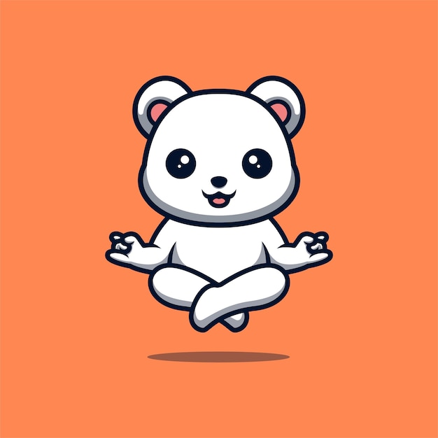 Polar Bear Sitting Meditation Cute Creative Kawaii Cartoon Mascot Logo