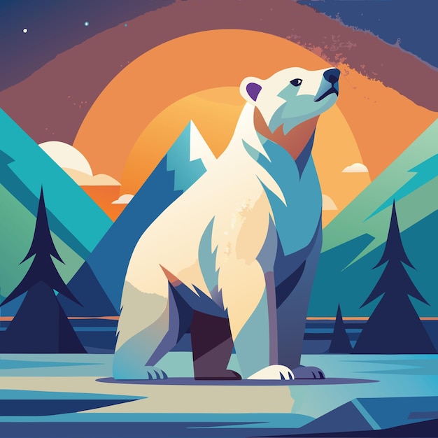 Vector polar bear standing upright flat vector