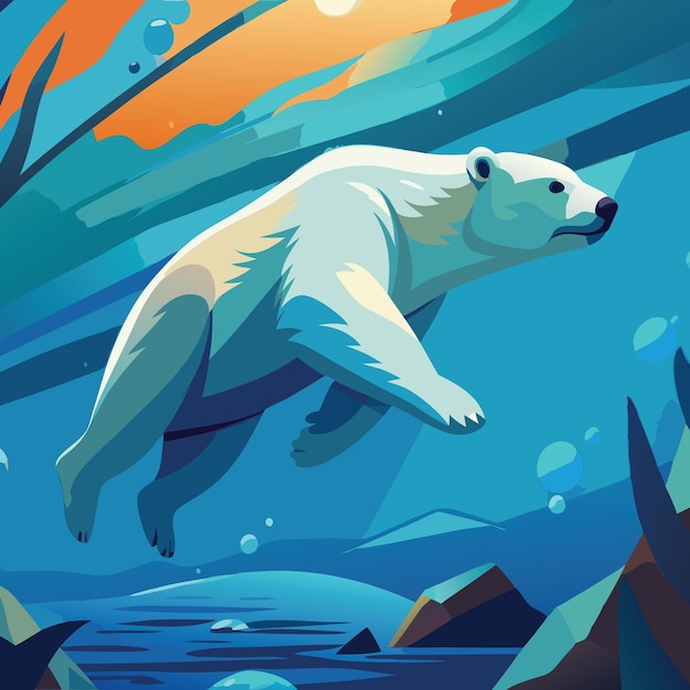 Polar bear Swimming Underwater Flat Vector