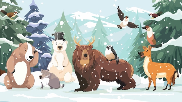 Vector a polar bear and two bears are sitting in the snow