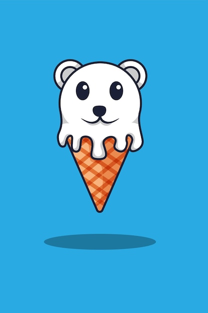 Polar bear with ice cream cartoon illustration