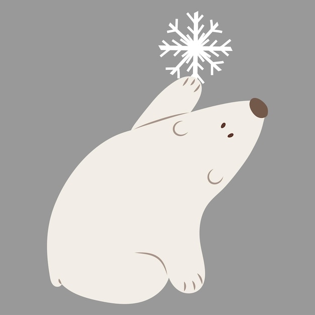 Polar bear with snowflake on grey background greeting card for xmas or new year festive clip art