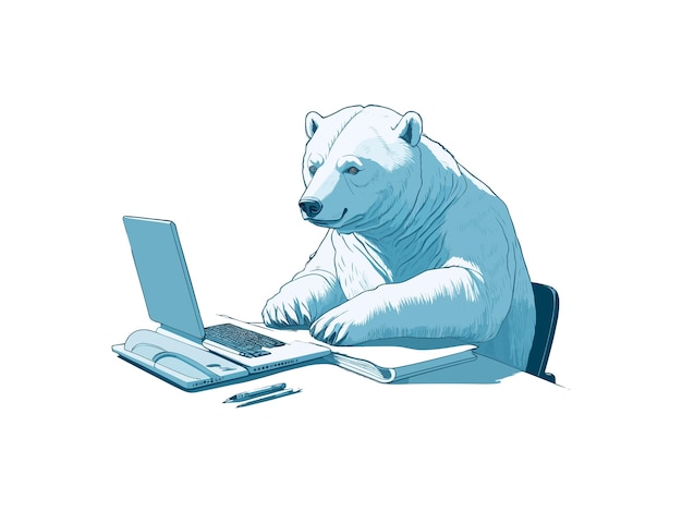 Polar bear Working at laptop trading finance concept vector illustration