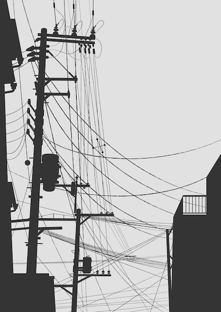 Pole with wires in the city Vector illustration of a power line with wires in the city