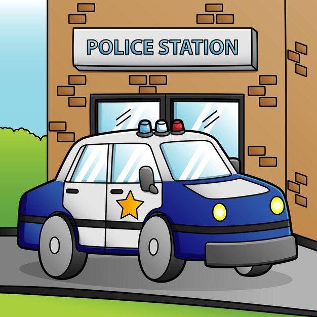 Vector police car cartoon colored vehicle illustration