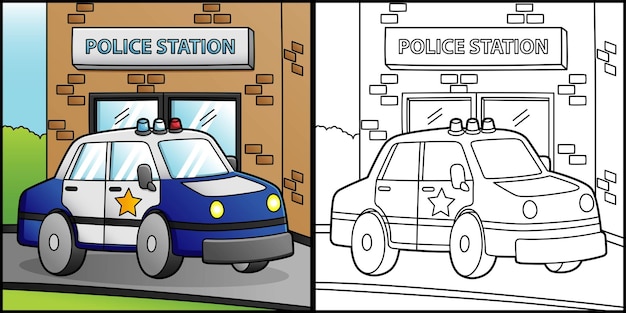 Police Car Coloring Page Vehicle Illustration