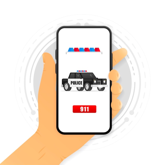 Police car isolated on screen device Calling in police Vector illustration