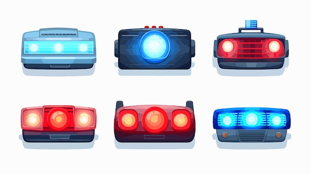 Vector police car light flashers vector icon set isolate