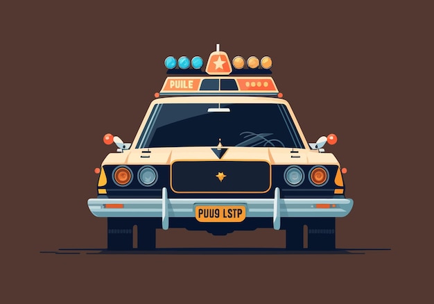 Police car poster Patrol Generative AI law pursue drive siren flashers road vintage retro art banner investigation intruder speed Transport concept Vector illustration