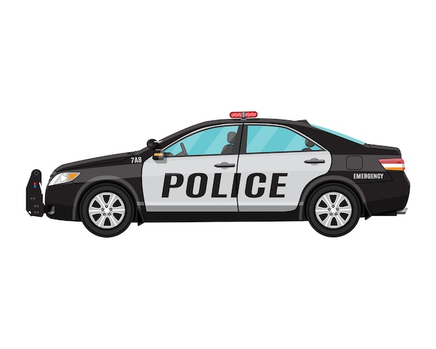 Police car side view isolated on white