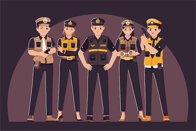 police cartoon flat design character collection