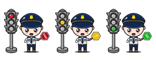 Police character with signs and traffic lights