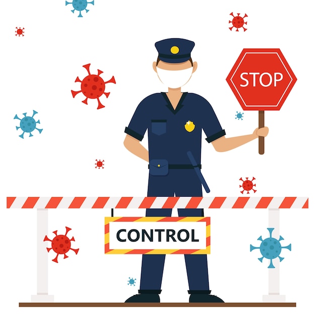 Police, coronavirus protection illustration