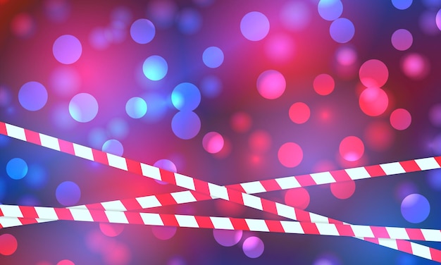 Police lights flash red and blue glowing flares on night bokeh background