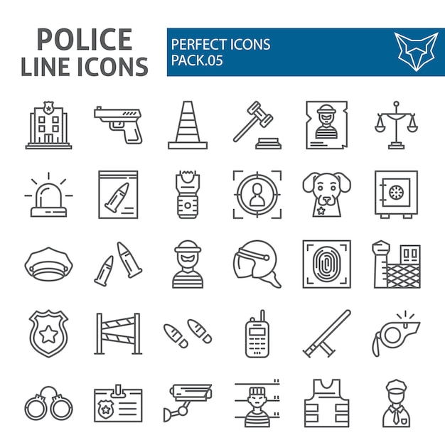 Police line icon set, security collection