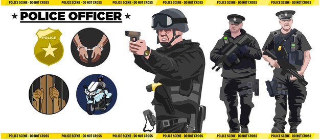 Vector police officer and crime icons