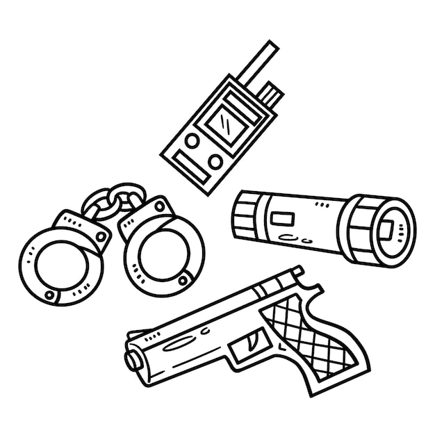 Police Officer Equipment Isolated Coloring Page