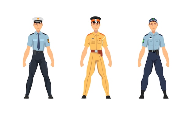 Police officer from around the world wearing uniform vector set