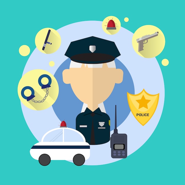 Police Officer Senior Woman Icon Flat Vector Illustration