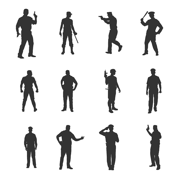 Police officer silhouettes, Set of policeman silhouette.