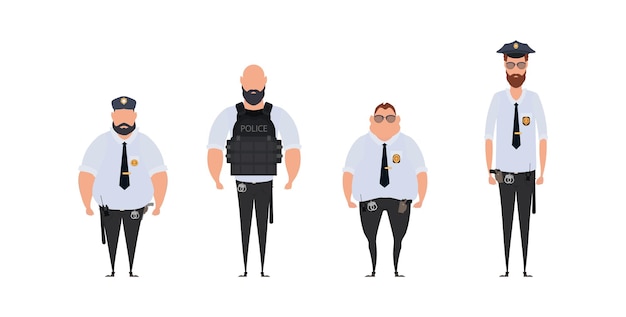 Vector police officer in a standing pose policemen set isolated on white background vector illustration