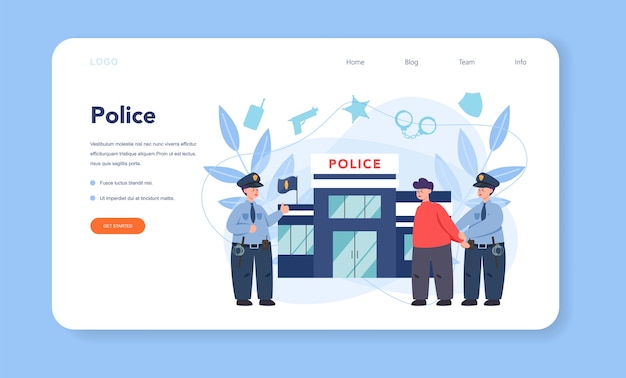 Police officer in uniform web banner or landing page