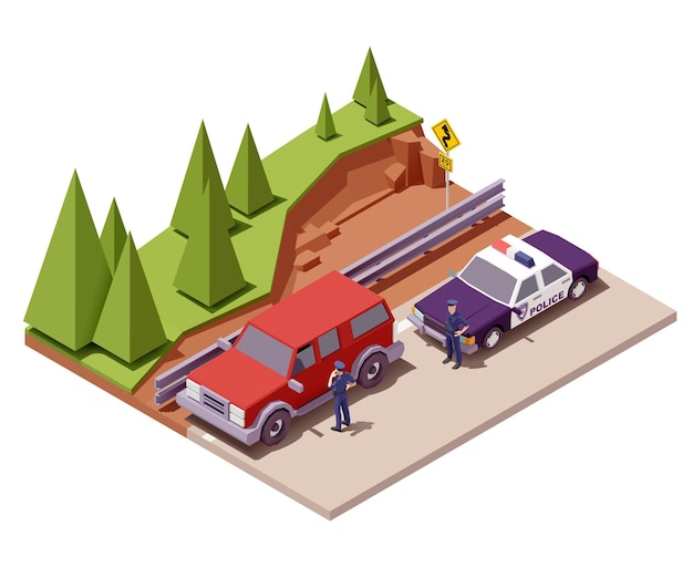 Police officers stops the car on the road illustration