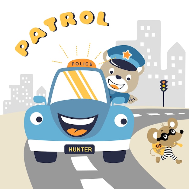 Police patrol cartoon with a funny bandit