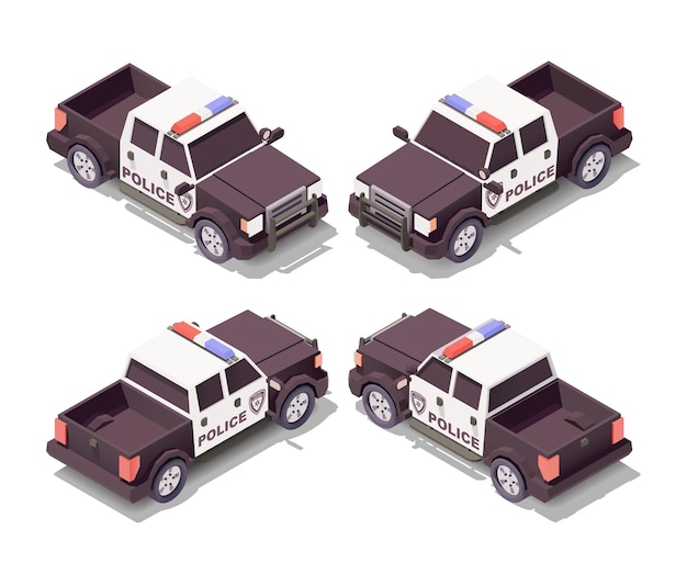 Vector police pick up car with various angles illustration