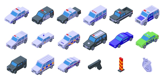 Police vehicles icons set isometric vector Car work