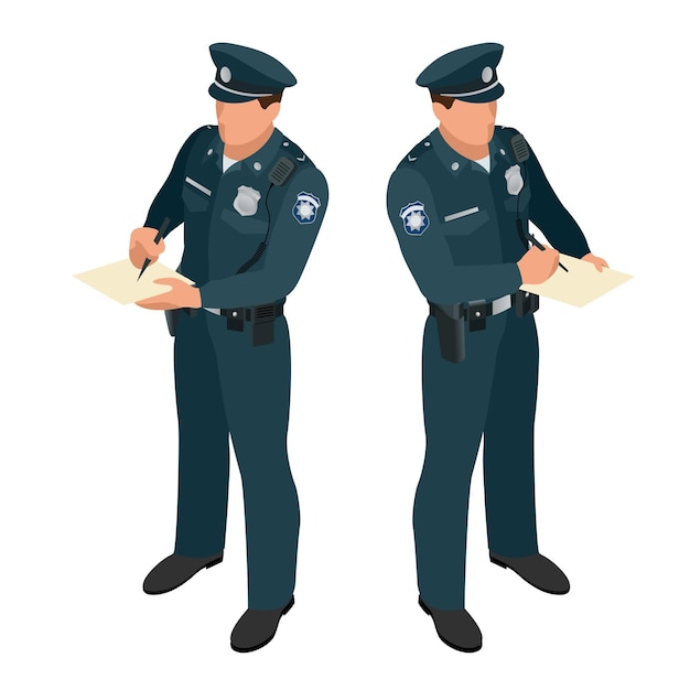 Policeman in uniform. Policeman icon. Flat 3d isometric vector illustration