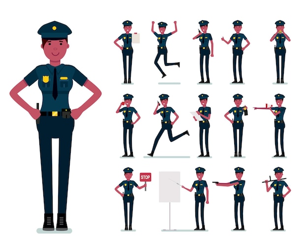 Policewoman character creation vector flat design Female african police officer