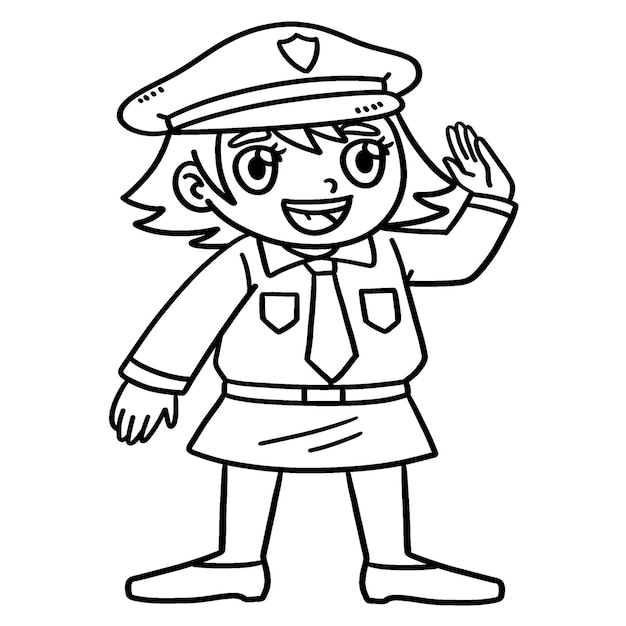 Policewoman Isolated Coloring Page for Kids