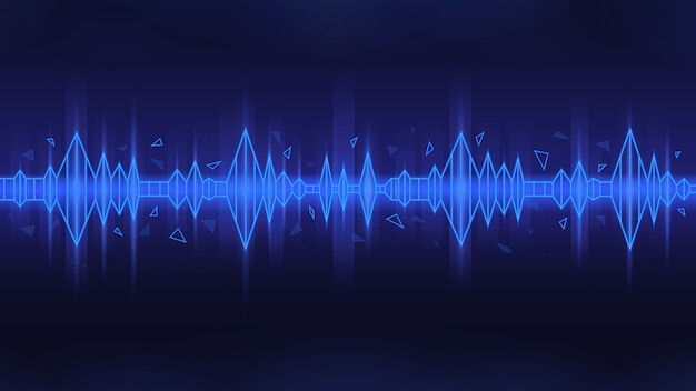 Poligonal sound wave in blue theme on dark background