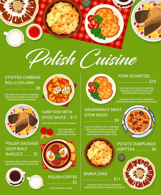 Polish cuisine restaurant meals vector menu